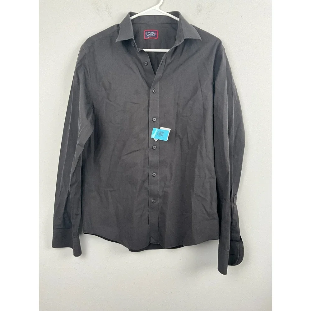 UNTUCKit Mens Black Stone Wrinkle-Free Slim Fit‎ Dress Shirt Size Medium